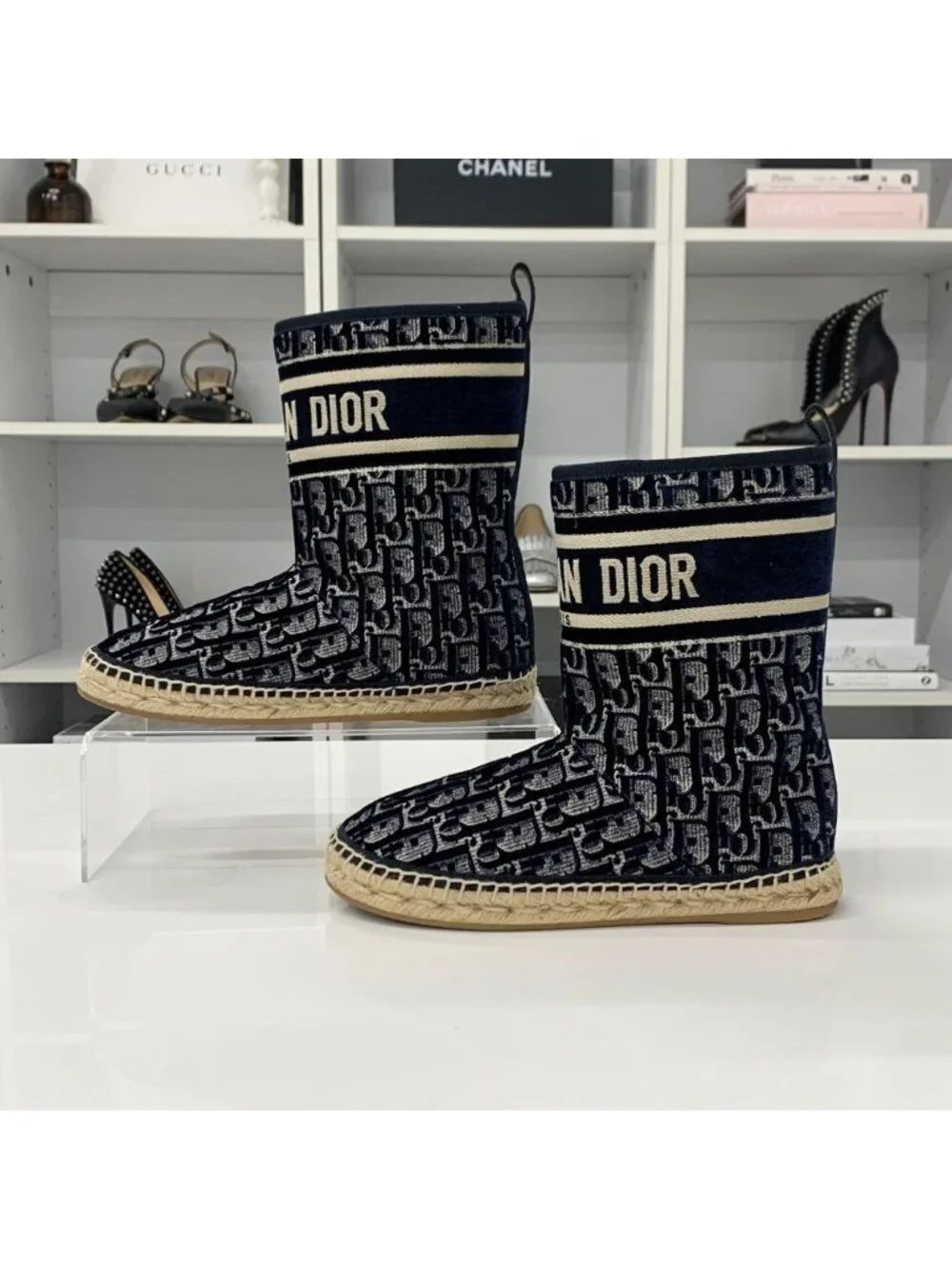 Dior Oblique Logo Velour Shearling Short Boots